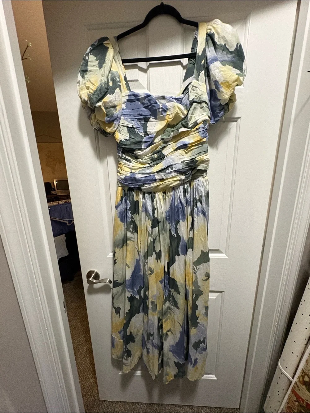 Abercrombie & Fitch Yellow, Blue & Green Floral Puff-Sleeve Dress